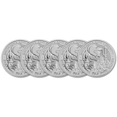 2024 Great Britain Silver Britannia and Liberty £2 1 oz - BU - Five 5 Coins
