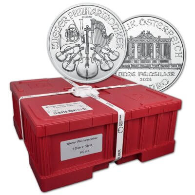 2024 Austria Silver Philharmonic 1 oz 1.5 Euro Mint Sealed 500 Coin Monster Box