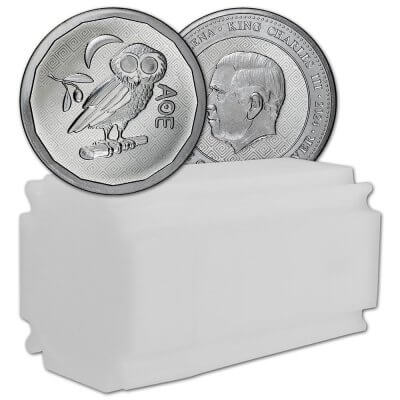 2024 St Helena Silver Athena Owl 1 oz £1 - BU - 20 Coins in Mint Tube