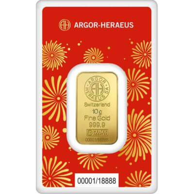 10 gram Gold Bar Argor Heraeus 2025 Lunar Year of the Snake 999.9 Fine in Assay
