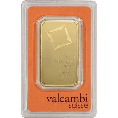 100 gram Gold Bar - Valcambi Suisse - 999.9 Fine in Sealed Assay