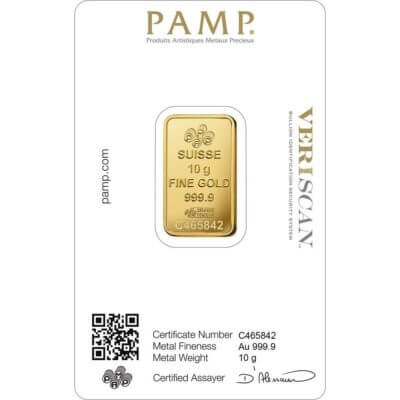 10 gram Gold Bar - PAMP Suisse - Fortuna - 999.9 Fine in Sealed Assay