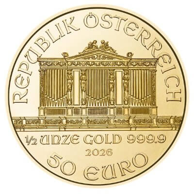 2026 Austria Gold Philharmonic 1/2 oz 50 Euro - BU