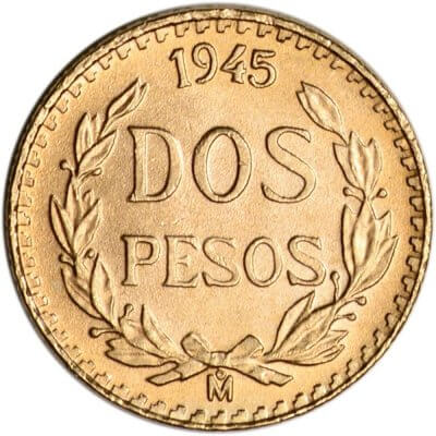 1945 Mexico Gold 2 Pesos .0482 oz - BU Restrike