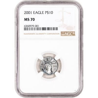 American Platinum Eagle 1/10 oz $10 - NGC MS70 Random Date and Label