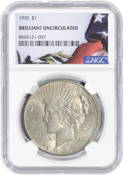1935 US Peace Silver Dollar $1 - NGC Brilliant Uncirculated