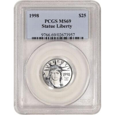 American Platinum Eagle 1/4 oz $25 - PCGS MS69 Random Date and Label