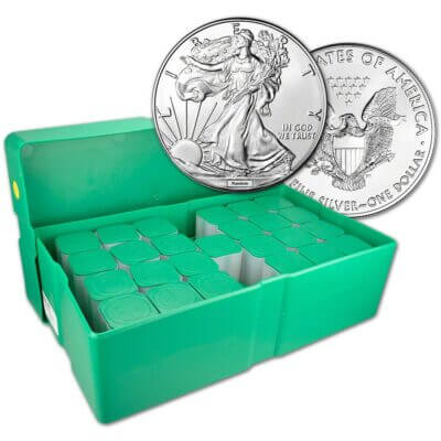 Random Date American Silver Eagle 1 oz $1 - 500 BU Coins in Box