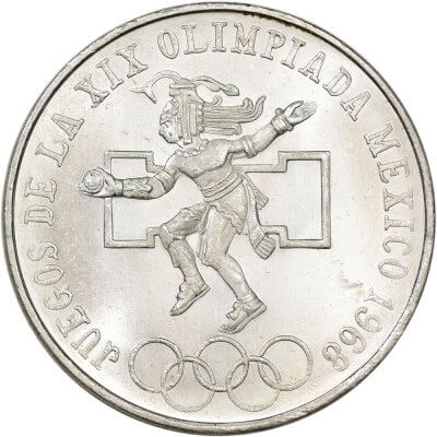 1968 25 Peso Mexican Olympic Silver Coin - Avg Circ
