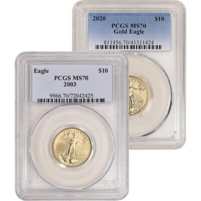 American Gold Eagle 1/4 oz $10 - PCGS MS70 Random Date and Label