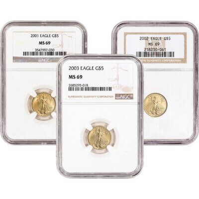 American Gold Eagle 1/10 oz $5 - NGC MS69 Random Date and Label