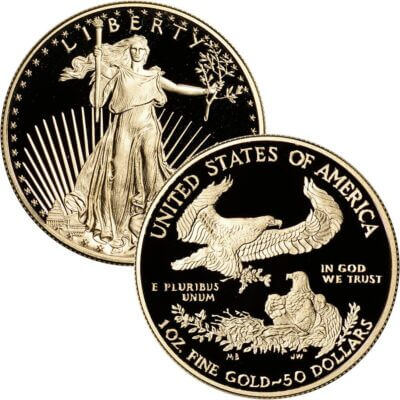 American Gold Eagle Coin Proof 1 oz $50 - PCGS PR70 Random Date and Label