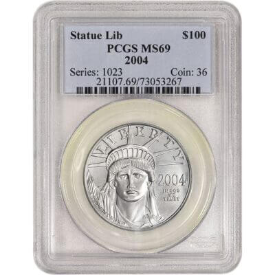 American Platinum Eagle 1 oz $100 - PCGS MS69 Random Date and Label