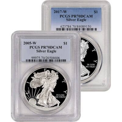 American Silver Eagle Coin Proof 1 oz $1 - PCGS PR70 Random Date and Label