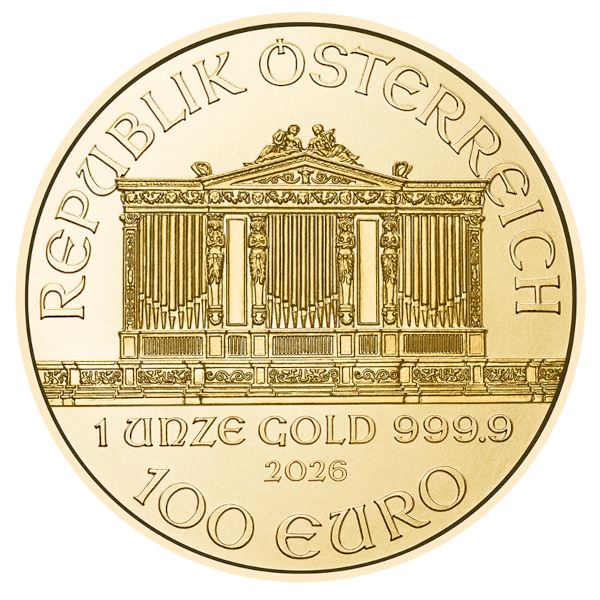 2026 Austria Gold Philharmonic 1 oz 100 Euro - 1 Roll 10 BU Coins in Mint Tube #3