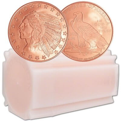 1 oz. Highland Mint Copper Round .999 Fine - Incuse Indian - Tube of 20