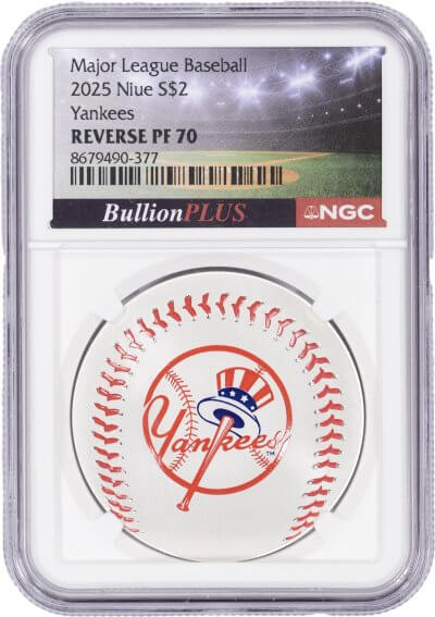 2025 Niue Silver MLB New York Yankees Colorized Reverse Proof 1 oz $2 NGC PF70