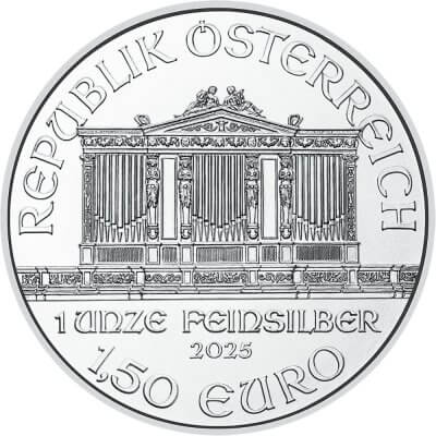 2025 Austria Silver Philharmonic 1 oz 1.5 Euro - 1 Roll 20 BU Coins in Mint Tube