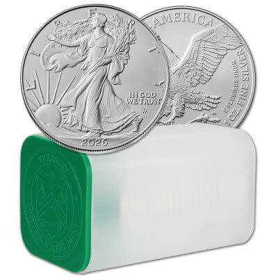 2026 American Silver Eagle 1 oz $1 1 Roll Twenty 20 BU Coins in Mint Tube
