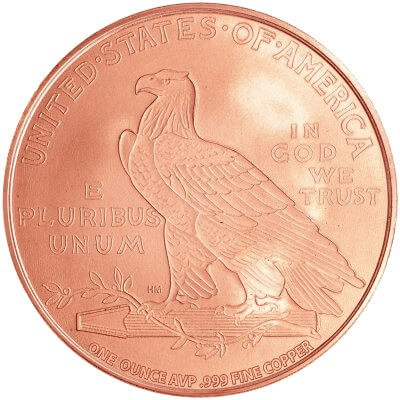 1 oz. Highland Mint Copper Round .999 Fine - Incuse Indian