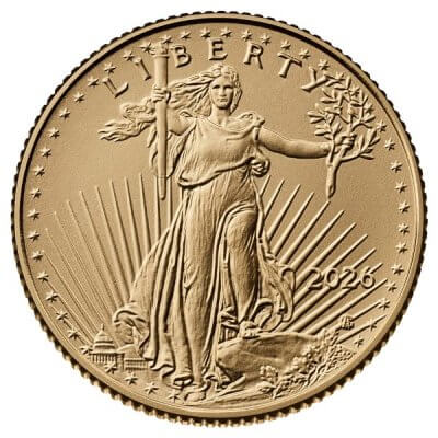 2026 American Gold Eagle 1/10 oz $5 - 1 Roll Fifty 50 BU Coins in Mint Tube