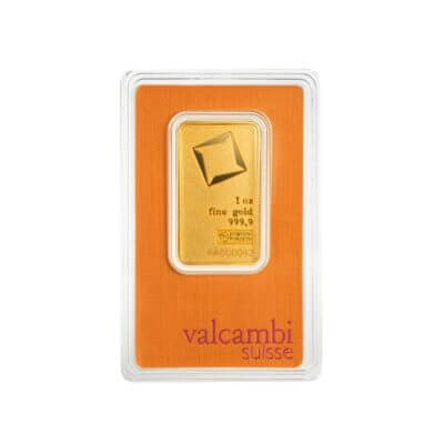 1 oz. Gold Bar - Valcambi Suisse - 999.9 Fine in Assay - Matte Finish