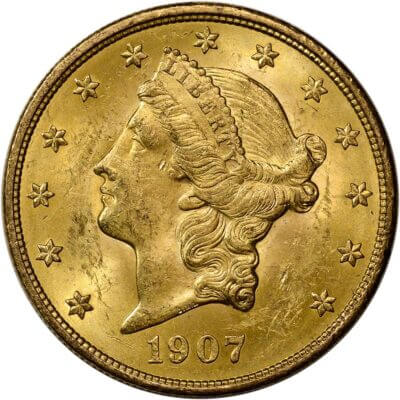 1907 US Gold $20 Liberty Head Double Eagle - BU