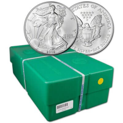 2002 American Silver Eagle 1 oz $1 - BU - Sealed 500 Coin Monster Box