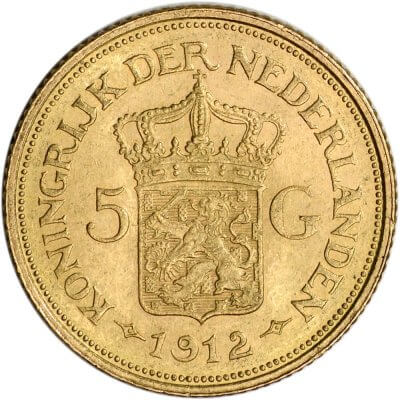 1912 Netherlands Gold 5 Gulden 0.0972 oz - Wilhelmina I - BU
