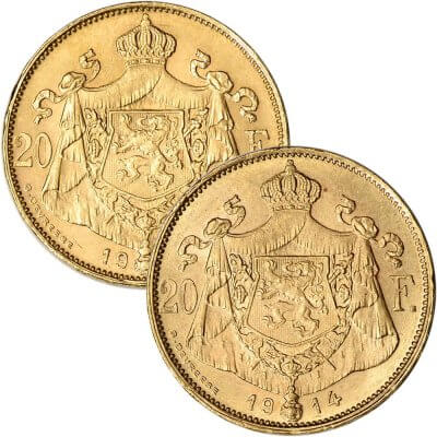 1914 Belgium Gold 20 Francs .1867 oz - Albert - Avg Circ