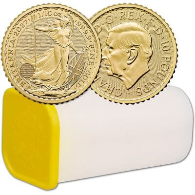 2027 Great Britain Gold Britannia £10 1/10 oz BU 25 Coin Mint Tube