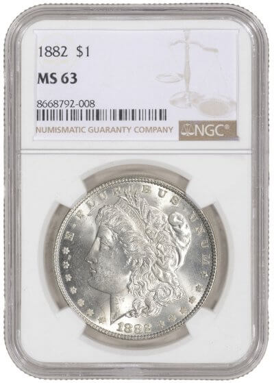 1882 US Morgan Silver Dollar $1 - NGC MS 63