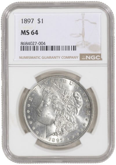 1897 US Morgan Silver Dollar $1 - NGC MS 64