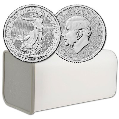 2027 Great Britain Silver Britannia 1/4 oz 50 Pence BU 1 Roll 19 Coin Tube