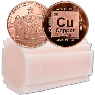 1 oz. Highland Mint Copper Round .999 Fine - Lincoln Memorial - Tube of 20