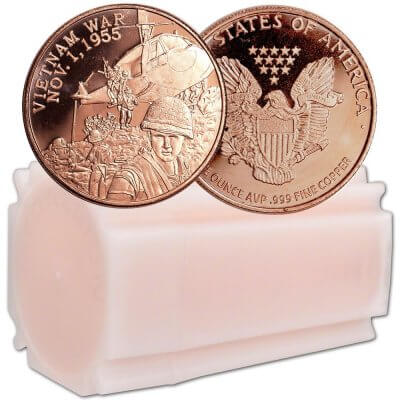 1 oz. Highland Mint Copper Round .999 Fine - Vietnam War - Tube of 20