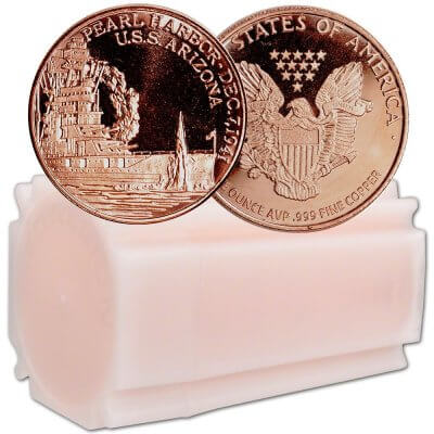 1 oz. Highland Mint Copper Round .999 Fine - Pearl Harbor - Tube of 20