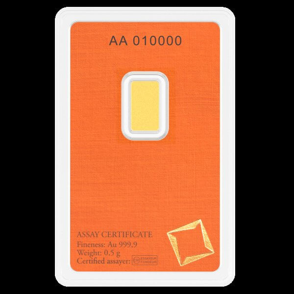 .5 gram Gold Bar - Valcambi Suisse - 999.9 Fine in Assay