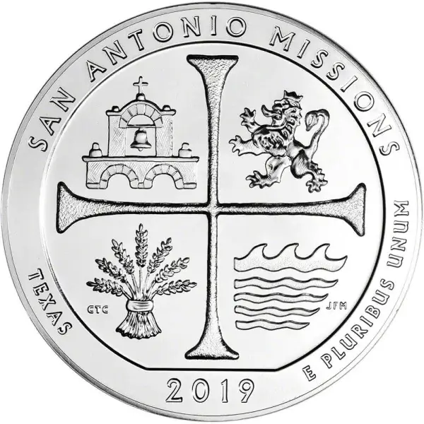 2019 ATB San Antonio Missions Silver 5 oz 25C - BU