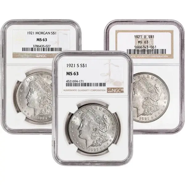 1921 US Morgan Silver Dollar $1 - NGC MS63 - Random Label