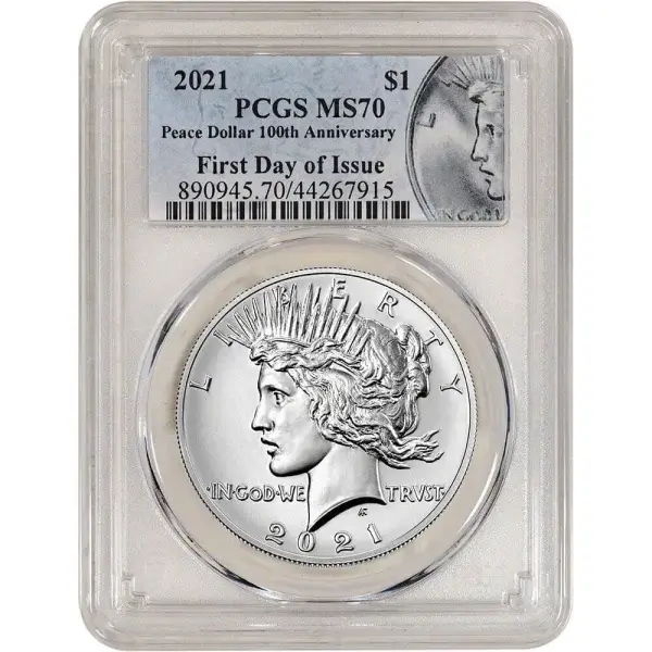 2021 US Peace Silver Dollar $1 High Relief - PCGS MS70 First Day of Issue