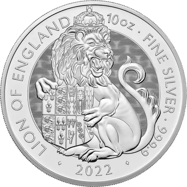2022 Great Britain Silver Tudor Beasts Lion of England £10 - 10 oz - BU