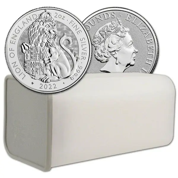 2022 Great Britain Silver Tudor Beasts Lion of England £5 2 oz 10 Coins in Tube