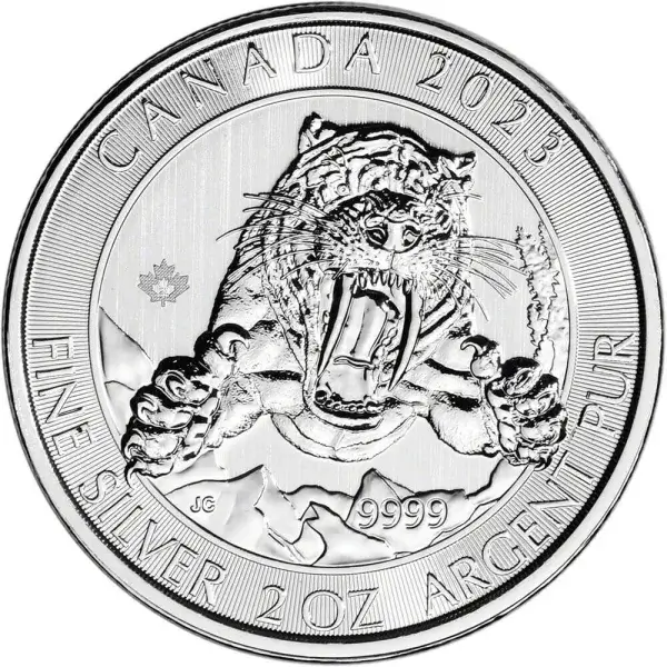 2023 Canada Silver Ice Age Smilodon Sabre Tooth Tiger 2 oz $10 - BU