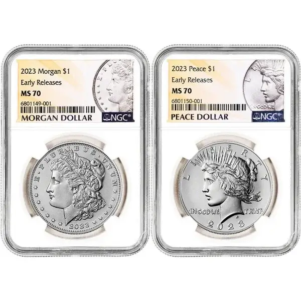2023 US Two Coin Morgan and Peace Silver Dollar Set NGC MS70 Early Releases