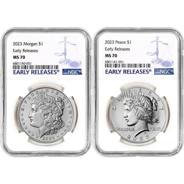 2023 US Two Coin Morgan and Peace Silver Dollar Set NGC MS70 Early Releases