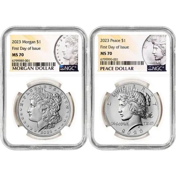 2023 US Two Coin Morgan and Peace Silver Dollar Set NGC MS70 First Day of Issue