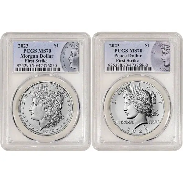 2023 US Two Coin Morgan and Peace Silver Dollar Set PCGS MS70 First Strike
