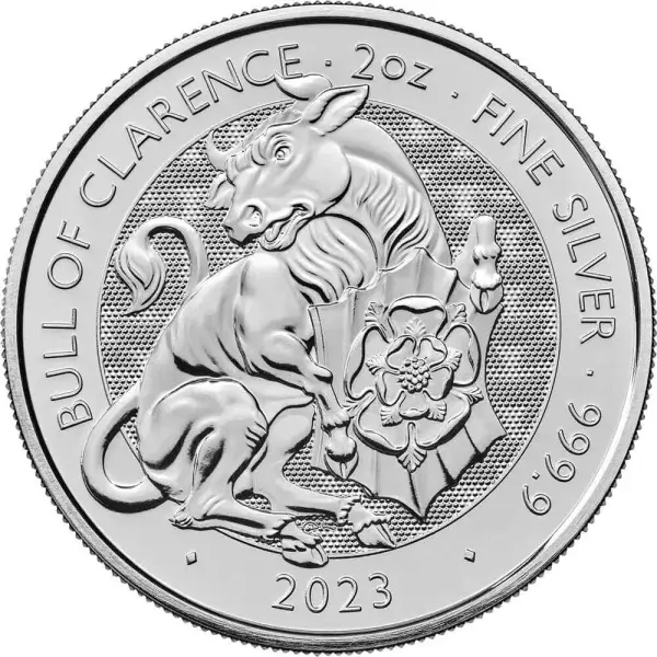 2023 Great Britain Silver Tudor Beasts Bull of Clarence £5 - 2 oz - BU