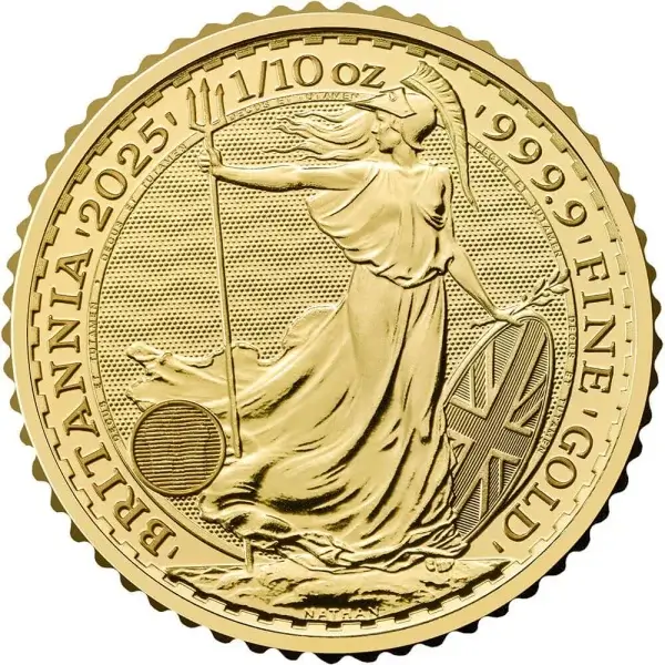 2025 Great Britain Gold Britannia £10 1/10 oz BU 25 Coin Mint Tube
